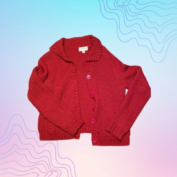 ST. JOHN’S BAY Red Knit Button-Up Cardigan Women’s Petite Large - Picture 1 of 2
